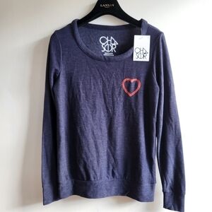 Chaser Heart Graphic Cozy Knit Pullover Sweatshirt NWT Size Small